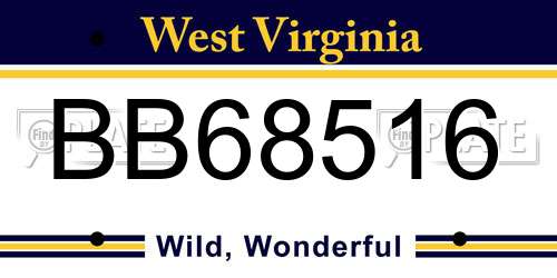 BB68516 West Virginia License Plate