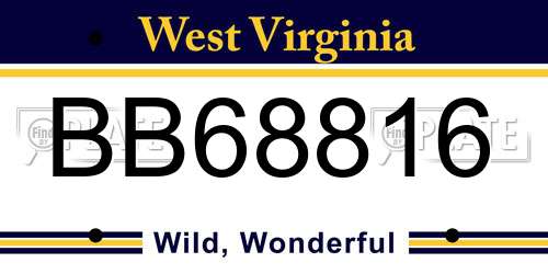 BB68816 West Virginia License Plate