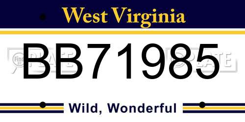 BB71985 West Virginia License Plate