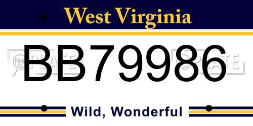 BB79986 West Virginia License Plate