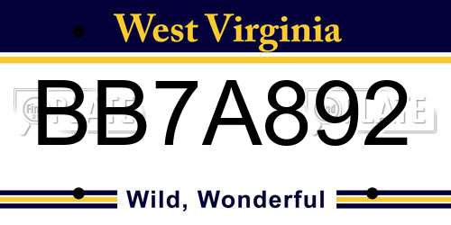 BB7A892 West Virginia License Plate