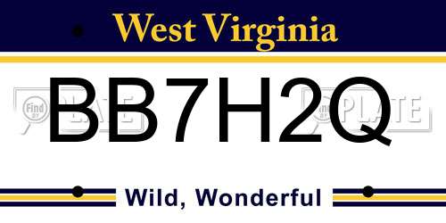 BB7H2Q West Virginia License Plate