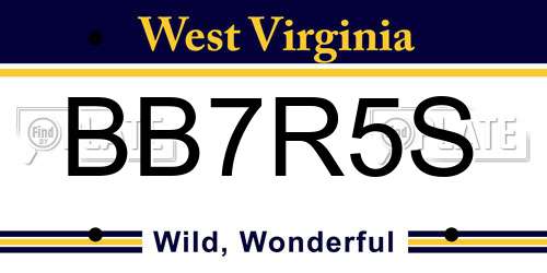 BB7R5S West Virginia License Plate