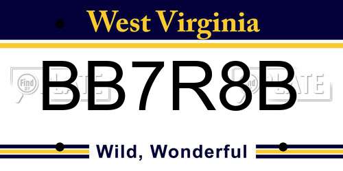 BB7R8B West Virginia License Plate