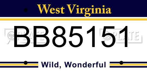 BB85151 West Virginia License Plate