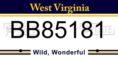 BB85181 West Virginia License Plate