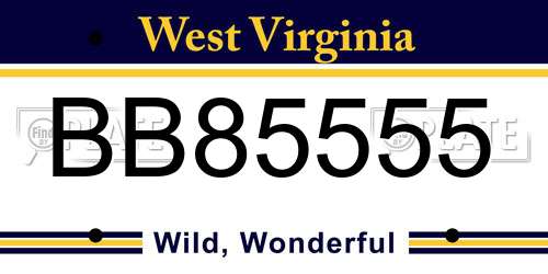 BB85555 West Virginia License Plate