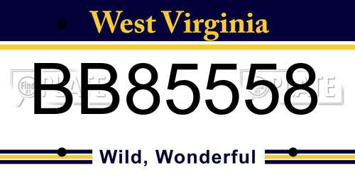 BB85558 West Virginia License Plate