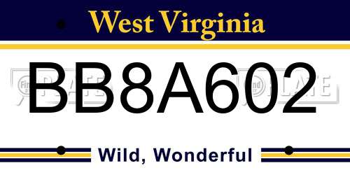 BB8A602 West Virginia License Plate