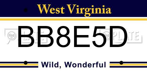 BB8E5D West Virginia License Plate