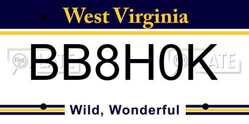 BB8H0K West Virginia License Plate
