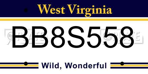 BB8S558 West Virginia License Plate