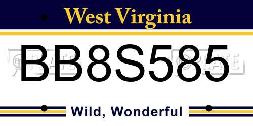 BB8S585 West Virginia License Plate