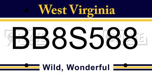 BB8S588 West Virginia License Plate