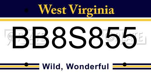 BB8S855 West Virginia License Plate