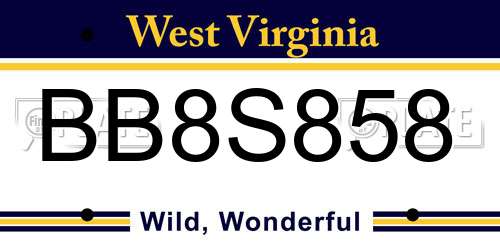 BB8S858 West Virginia License Plate