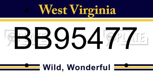 BB95477 West Virginia License Plate