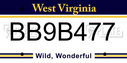 BB9B477 West Virginia License Plate