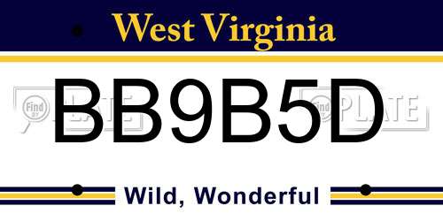 BB9B5D West Virginia License Plate