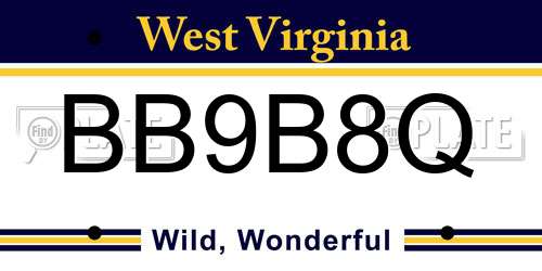 BB9B8Q West Virginia License Plate
