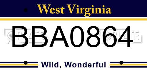 BBA0864 West Virginia License Plate