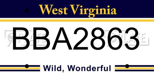 BBA2863 West Virginia License Plate