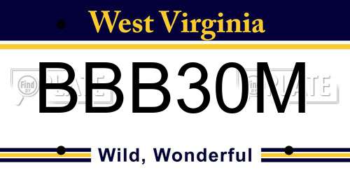 BBB30M West Virginia License Plate