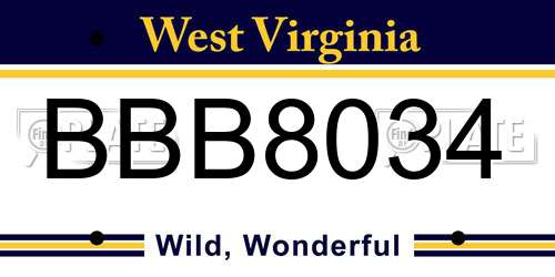 BBB8034 West Virginia License Plate