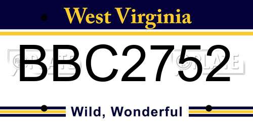 BBC2752 West Virginia License Plate
