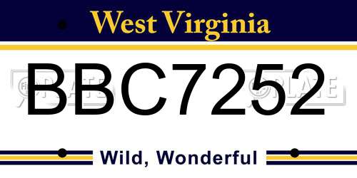 BBC7252 West Virginia License Plate
