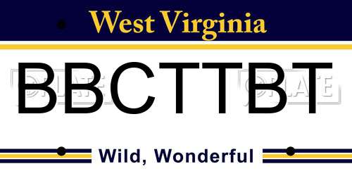 BBCTTBT West Virginia License Plate