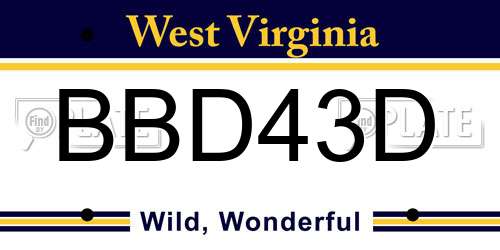 BBD43D West Virginia License Plate