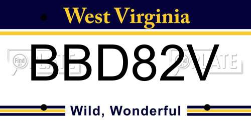 BBD82V West Virginia License Plate