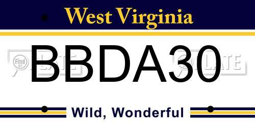 BBDA30 West Virginia License Plate