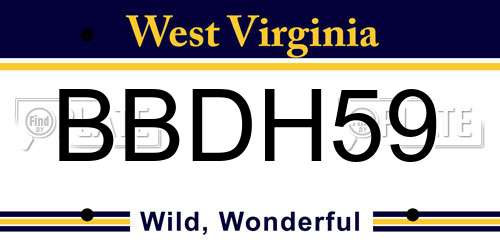 BBDH59 West Virginia License Plate
