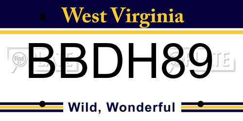 BBDH89 West Virginia License Plate
