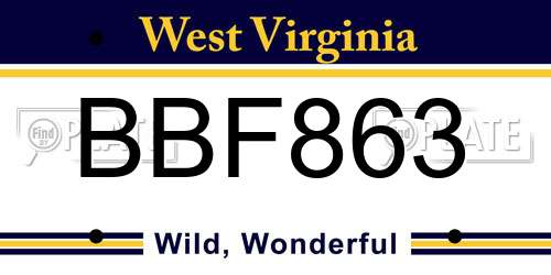 BBF863 West Virginia License Plate
