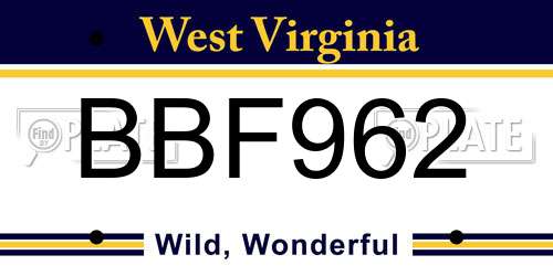 BBF962 West Virginia License Plate