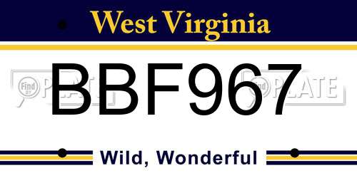 BBF967 West Virginia License Plate