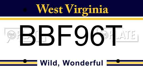 BBF96T West Virginia License Plate