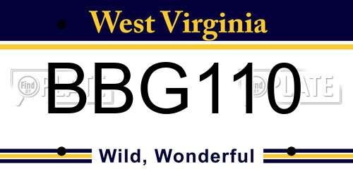 BBG110 West Virginia License Plate