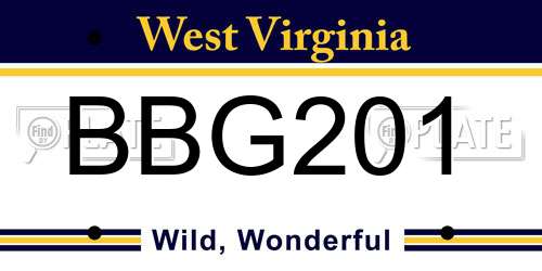 BBG201 West Virginia License Plate