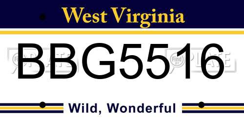 BBG5516 West Virginia License Plate