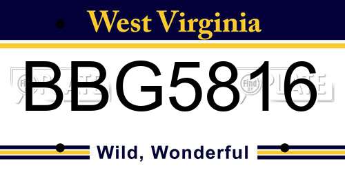 BBG5816 West Virginia License Plate