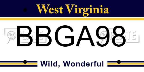 BBGA98 West Virginia License Plate