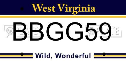 BBGG59 West Virginia License Plate
