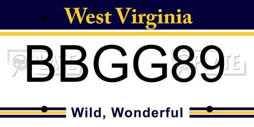 BBGG89 West Virginia License Plate