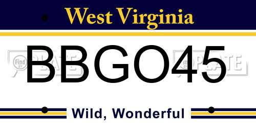BBGO45 West Virginia License Plate