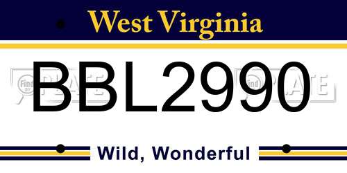 BBL2990 West Virginia License Plate