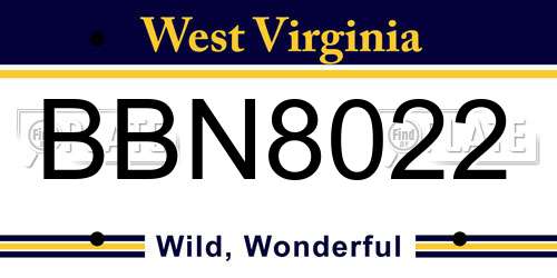 BBN8022 West Virginia License Plate